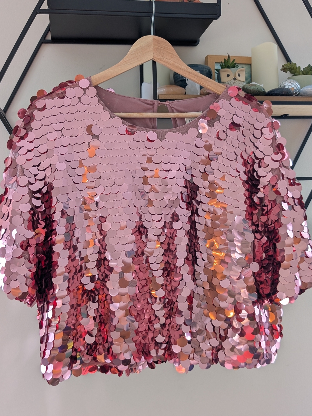 a new day Pink Sequin Cropped Party Top